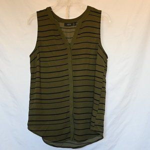 Apt. 9 green and black stripped sleeveless button-down shirt - small